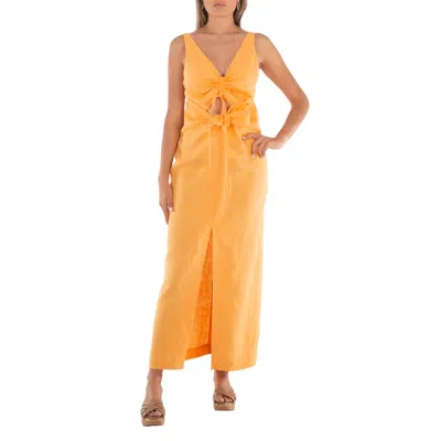 Nanushka Draped Linen Midi Dress In Orange