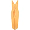 Nanushka Cutout Ruched Linen Midi Dress In Orange