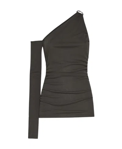 Nanushka Draped Neckline Jersey Wrap Top In Black