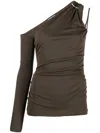Nanushka Women's Asymmetric Ruched Mesh Jersey Top In Green