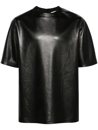 Nanushka Drop-shoulder Faux-leather T-shirt In Black