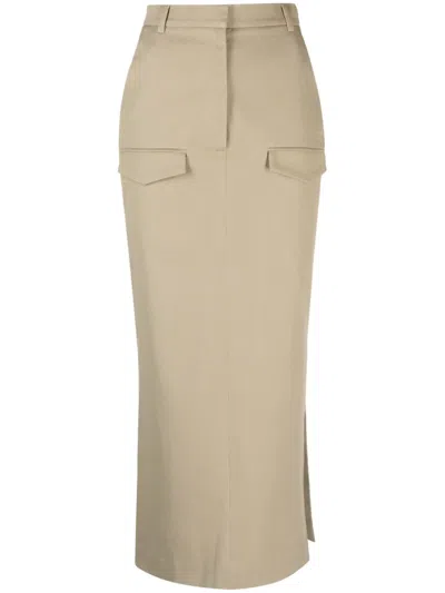 Nanushka Edena Twill Midi Skirt In Neutrals