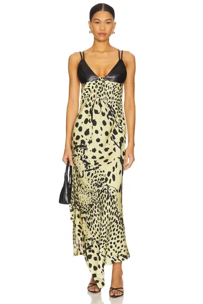 Nanushka Eleni Mixed-media Dress In Cheetah/black In Multi