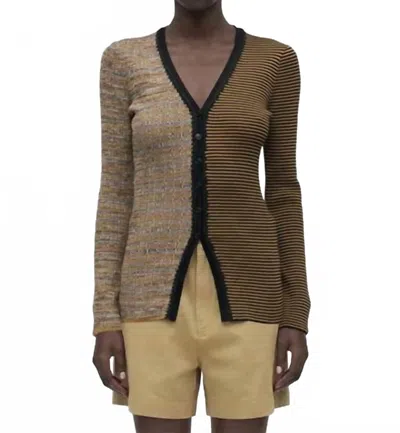 Nanushka Eluney Curry Stripe Rib Cardigan In Brown