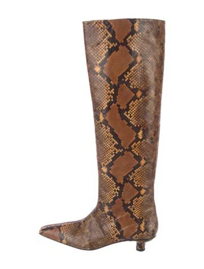 Pre-owned Nanushka Embossed Leather Animal Print Boots In Brown