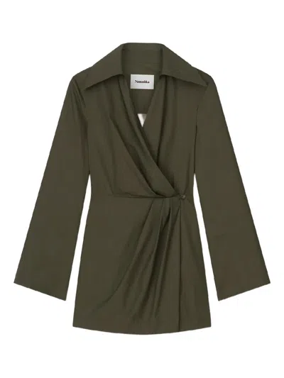 Nanushka Esma Button Wrap Mini Dress In Green