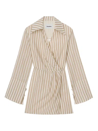 Nanushka Esma Striped Mini Dress In Neutral