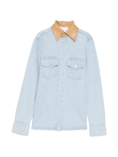 Nanushka Exposed-seam Cotton Shirt In Blue