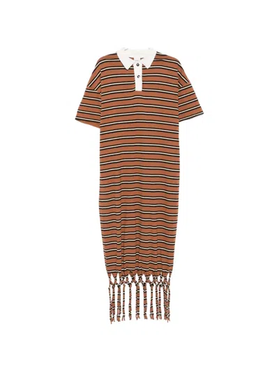 Nanushka Farid Fringed Striped Midi Dress In Brown