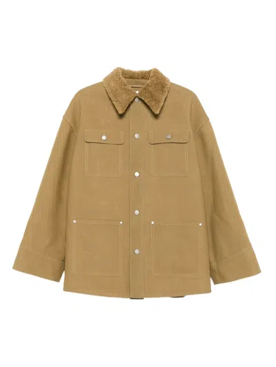 Nanushka Faux-fur Collar Utility Jacket In Brown