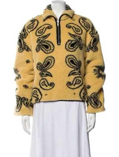 Pre-owned Nanushka Faux Fur Paisley Print Bomber Jacket In Yellow