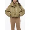 Nanushka Faux Leater Aveline Cropped Jacket With Hood In Green