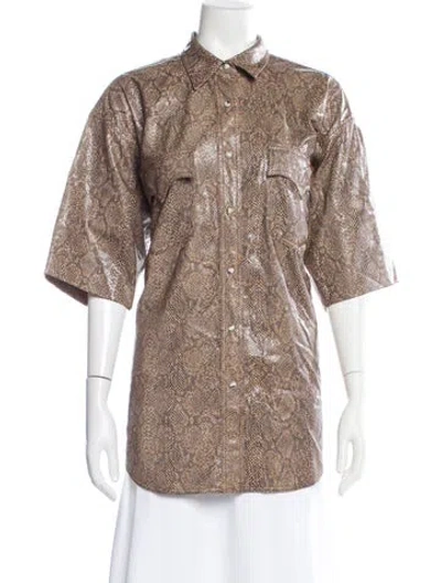 Pre-owned Nanushka Faux Leather Animal Print Button-up Top In Brown