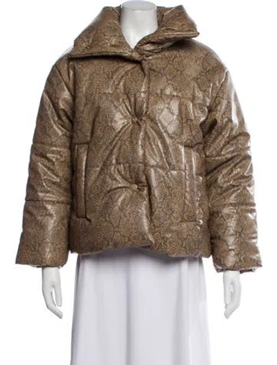 Pre-owned Nanushka Faux Leather Animal Print Faux Fur Jacket In Neutral