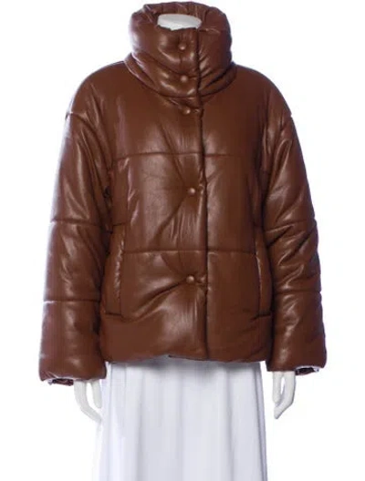 Pre-owned Nanushka Faux Leather Bomber Jacket In Brown