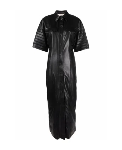 NANUSHKA FAUX-LEATHER FITTED SHIRT DRESS
