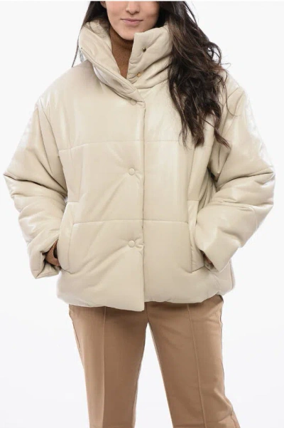 Nanushka Faux Leather Hide Jacket Wth Snap Buttons In Beige