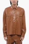Nanushka Faux Leather Leen Shirt With Double Breast Pocket In Brown