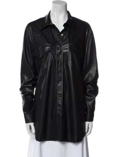 Pre-owned Nanushka Faux Leather Long Sleeve Button-up Top In Blue
