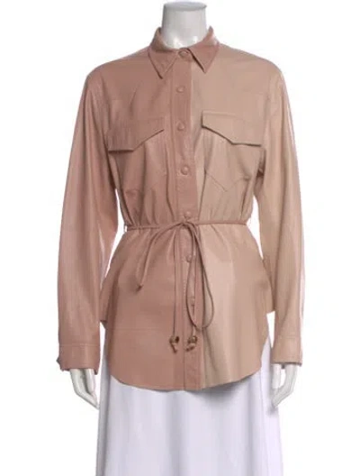 Pre-owned Nanushka Faux Leather Long Sleeve Button-up Top In Neutral