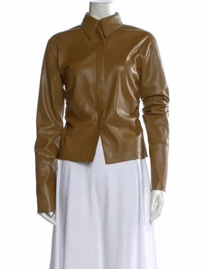 Pre-owned Nanushka Faux Leather Long Sleeve Button-up Top In Neutral