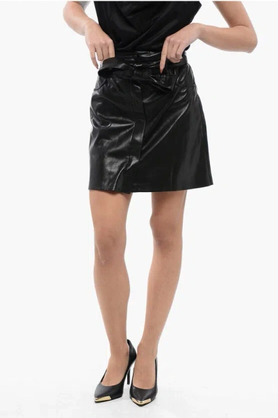Nanushka Faux Leather Meda Mini Skirt With Front Buttoning And Belt In Black
