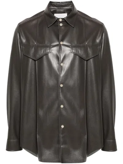 Nanushka Faux-leather Shirt In Midn Green