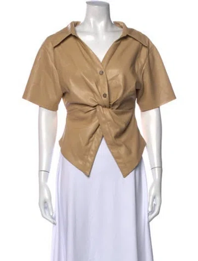 Pre-owned Nanushka Faux Leather Short Sleeve Button-up Top In Neutrals