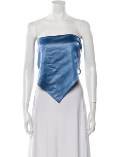 Pre-owned Nanushka Faux Leather Strapless Crop Top In Blue