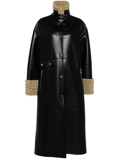 Nanushka Faux-shearling-trim Coat In Schwarz