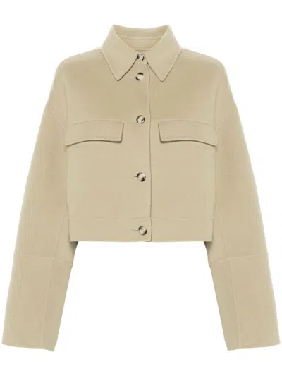 Nanushka Felted Wool-blend Cropped Jacket In Green