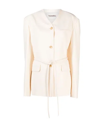 Nanushka Fem Belted Single-breasted Blazer In Neutrals