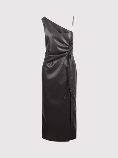 Nanushka Fenera Asymmetrical Faux Leather Midi Dress In Black