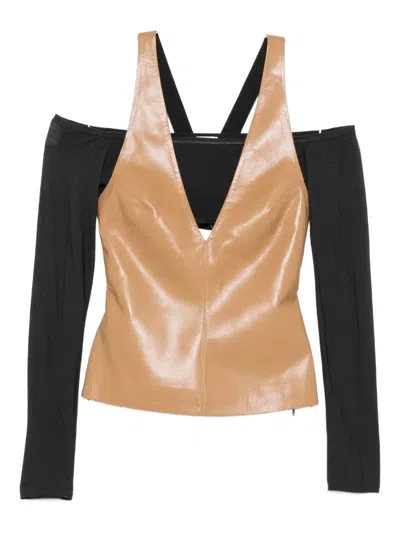 Nanushka Ferr Halterneck Leather Top In Brown