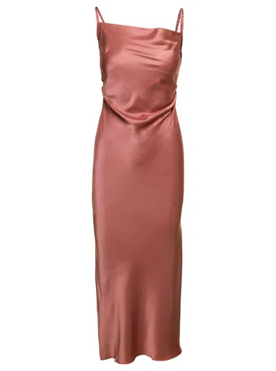 Nanushka Midi Pink Dress With Braided Straps In Satin Woman In Brown