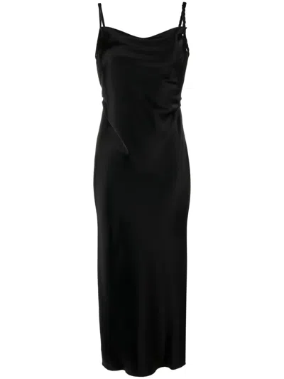 Nanushka Black Satin Cowl Neck Fiore Midi Dress