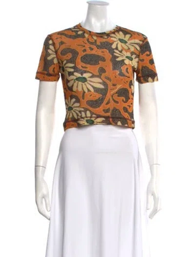 Pre-owned Nanushka Floral Print Crew Neck Crop Top In Multi