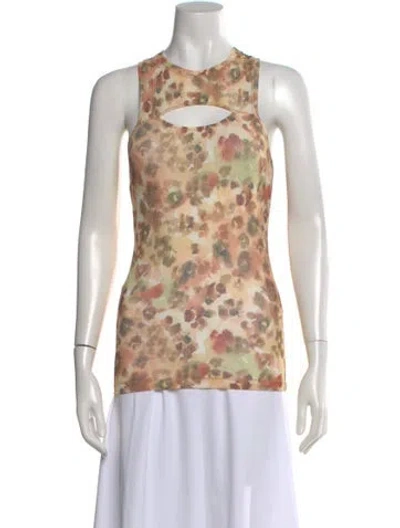 Pre-owned Nanushka Floral Print Crew Neck Crop Top In Orange