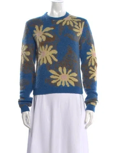 Pre-owned Nanushka Floral Print Crew Neck Sweater In Blue