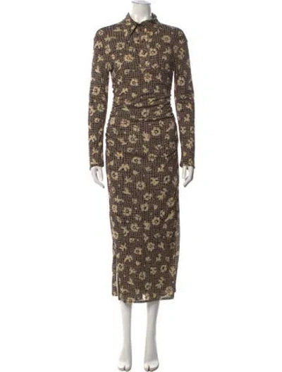 Pre-owned Nanushka Floral Print Long Dress In Brown