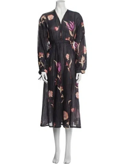 Pre-owned Nanushka Floral Print Long Dress In Gray