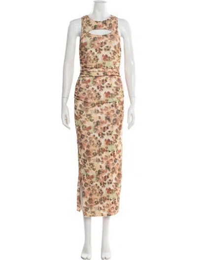 Pre-owned Nanushka Floral Print Long Dress In Neutral