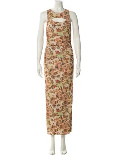 Pre-owned Nanushka Floral Print Long Dress In Orange