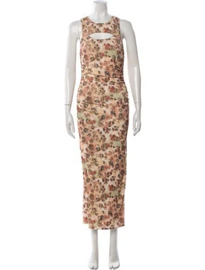 Pre-owned Nanushka Floral Print Long Dress In Orange