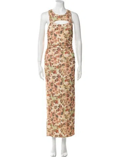 Pre-owned Nanushka Floral Print Long Dress In Yellow