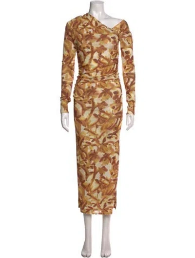 Pre-owned Nanushka Floral Print Long Dress In Yellow
