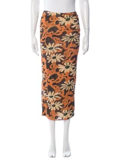 Pre-owned Nanushka Floral Print Long Skirt In Orange