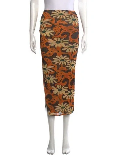Pre-owned Nanushka Floral Print Midi Length Skirt In Orange