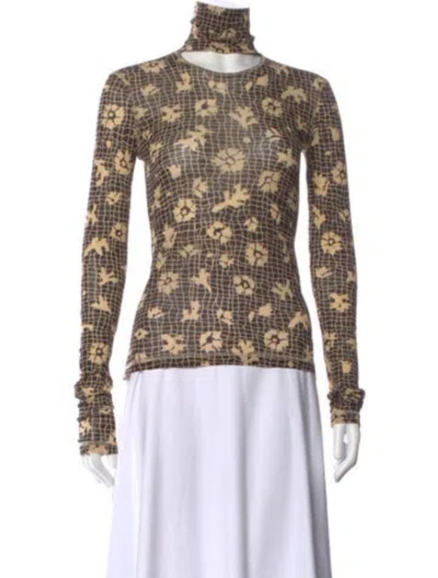 Pre-owned Nanushka Floral Print Mock Neck Top In Brown