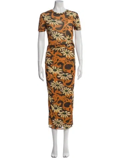 Pre-owned Nanushka Floral Print Skirt Set In Orange